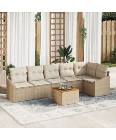 vidaXL 7-częściowy zestaw sof ogrodowych z poduszkami beżowy poli rattan akacja Dārza mēbeļu komplekti