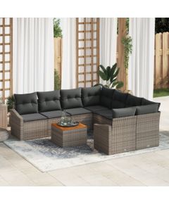 vidaXL 9 Elementowy Zestaw Sofowy Ogrodowy z Poduszkami Szary Polirattan Akacja Dārza mēbeļu komplekti