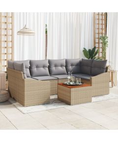 vidaXL 7 Elementowy Zestaw Sofy Ogrodowej z Poduszkami Beżowy Poli Rattan Akacja Dārza mēbeļu komplekti