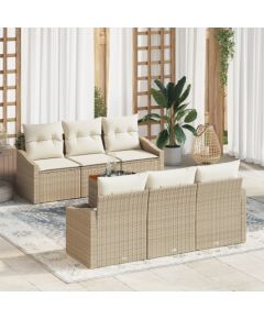 vidaXL 7-częściowy zestaw kanap ogrodowych z poduszkami beżowy z polirattanu akacja Dārza mēbeļu komplekti