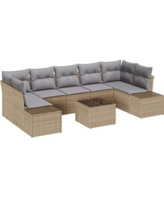 vidaXL 8-osobowy zestaw sofy ogrodowej z poduszkami Beżowy Polirattan Dārza mēbeļu komplekti