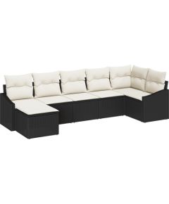 vidaXL Zestaw 7-częściowy do jedzenia w ogrodzie z poduszkami czarny polirattan Dārza mēbeļu komplekti