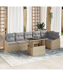 vidaXL Zestaw 7-elementowy mebli ogrodowych z poduszkami Beżowy Polirattan Dārza mēbeļu komplekti