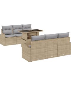 vidaXL Zestaw sof ogrodowych 7-częściowy z poduszkami Beżowy Polirattan Dārza mēbeļu komplekti