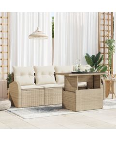 vidaXL Zestaw 5-częściowy sof ogrodowych z poduszkami Beżowy Poli Rattan Dārza mēbeļu komplekti