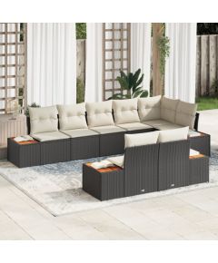 vidaXL Zestaw 8-częściowy sofy ogrodowej z poduszkami czarny polirattan akacja Dārza mēbeļu komplekti