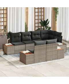 vidaXL Zestaw sof ogrodowych 7 części z poduszkami Szary Polirattan Akacja Dārza mēbeļu komplekti
