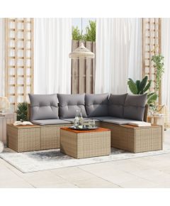 vidaXL 5-częściowy zestaw sof ogrodowych z poduszkami beżowy polirattan akacja Dārza mēbeļu komplekti