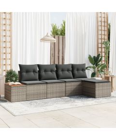 vidaXL Zestaw sof ogrodowych 5 części z poduszkami szary polirattan akacja Dārza mēbeļu komplekti