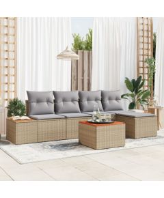 vidaXL Zestaw 6 sof ogrodowych z poduszkami Beżowy Rattan Akacja Dārza mēbeļu komplekti
