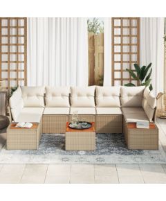 vidaXL 8-częściowy Zestaw Sof Ogrodowych z Poduszkami Beżowy Poli Rattan Akacja Dārza mēbeļu komplekti