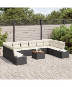 vidaXL 11-częściowy zestaw sof ogrodowych z poduszkami czarny polirattan akacja Dārza mēbeļu komplekti