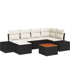 vidaXL 7-częściowy zestaw kanap ogrodowych z poduszkami czarny polirattan akacja Dārza mēbeļu komplekti