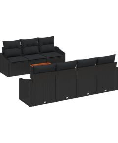 vidaXL Zestaw 8-częściowy sof ogrodowych z poduszkami Czarny Polirattan Akacja Dārza mēbeļu komplekti