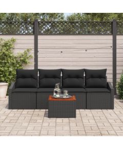 vidaXL 5-częściowy zestaw sof ogrodowych z poduszkami Czarny Polirattan Akacja Dārza mēbeļu komplekti