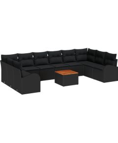 vidaXL Zestaw sof ogrodowych 11 elementów z poduszkami Czarny Polirattan Akacja Dārza mēbeļu komplekti
