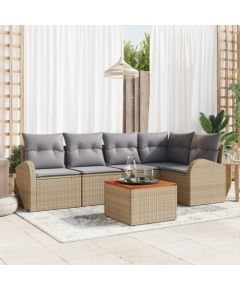 vidaXL 6 Częściowy Zestaw Sof Ogrodowych z Poduszkami Beżowy Polirattan Akacja Dārza mēbeļu komplekti