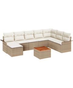 vidaXL 9-częściowy zestaw sof ogrodowych z poduszkami Beżowy Polirattan Akacja Dārza mēbeļu komplekti