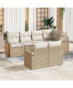 vidaXL 7-częściowy zestaw sof ogrodowych z poduszkami Beżowy Poly Rattan Dārza mēbeļu komplekti