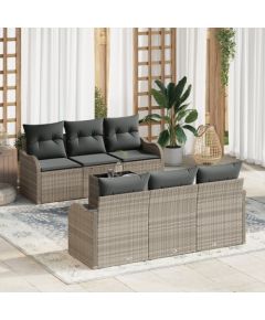 vidaXL 7-częściowy zestaw sof ogrodowych z poduszkami jasnoszary polirattan Dārza mēbeļu komplekti