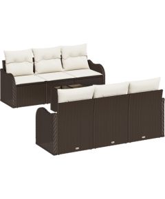 vidaXL Zestaw sof ogrodowych 7 częściowy z poduszkami Brązowy Polirattan Dārza mēbeļu komplekti