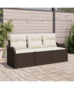 vidaXL Zestaw sof ogrodowych 3-częściowy z poduszkami Brązowy Polirattan Dārza mēbeļu komplekti