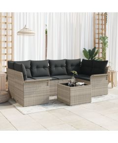 vidaXL 7 Elementowy Zestaw Sofy Ogrodowej z Poduszkami Jasnoszary Polirattan Dārza mēbeļu komplekti