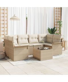 vidaXL Zestaw Sofy Ogrodowej 7-Częściowy z Poduszkami Beżowy Polirattan Dārza mēbeļu komplekti