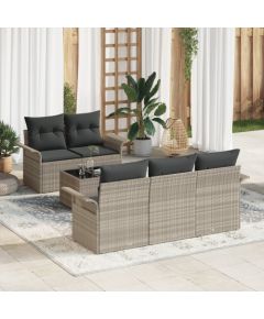 vidaXL Zestaw 6 sof ogrodowych z poduszkami Jasnoszary Polirattan Dārza mēbeļu komplekti