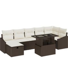 vidaXL Zestaw sof ogrodowych 8-elementowy z poduszkami Brązowy Rattan Dārza mēbeļu komplekti