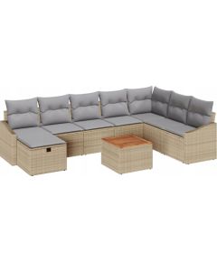vidaXL Zestaw 9 sof ogrodowych z poduszkami Beżowy rattan poly Dārza mēbeļu komplekti