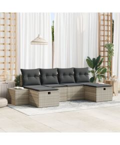 vidaXL Zestaw 6-częściowy sofy ogrodowej z poduszkami jasnoszary polirattan Dārza mēbeļu komplekti