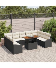 vidaXL Zestaw 10-częściowy sof ogrodowych z poduszkami Black Poly Rattan Dārza mēbeļu komplekti