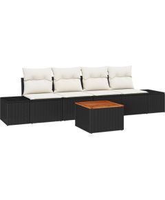 vidaXL Zestaw 5-osobowy sof ogrodowych z poduszkami czarny polirattan akacja Dārza mēbeļu komplekti
