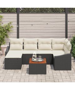 vidaXL 7-częściowy zestaw sof ogrodowych z poduszkami czarny polirattan akacja Dārza mēbeļu komplekti
