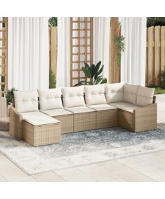 vidaXL 7-częściowy zestaw jadalny z poduszkami beżowy technorattan Dārza mēbeļu komplekti