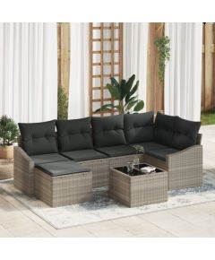 vidaXL Zestaw do jadalni w ogrodzie 7 elementów z poduszkami Szary Polirattan Dārza mēbeļu komplekti