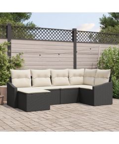 vidaXL Zestaw jadalny do ogrodu 6-częściowy z poduszkami czarny z polirattanu Dārza mēbeļu komplekti