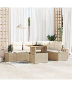 vidaXL 6-częściowy zestaw do jadalni w ogrodzie z poduszkami beżowy poli rattan akacja Dārza mēbeļu komplekti