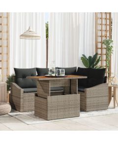 vidaXL 5 Częściowy Zestaw Sofy Ogrodowej z Poduszkami Szary Polirattan Akacja Dārza mēbeļu komplekti