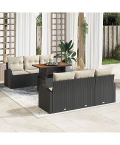 vidaXL 7-częściowy zestaw jadalny do ogrodu z poduszkami Czarny Polirattan Akacja Dārza mēbeļu komplekti