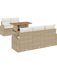 vidaXL 6-częściowy zestaw do jadalni w ogrodzie z poduszkami Beżowy Poli Rattan Akacja Dārza mēbeļu komplekti