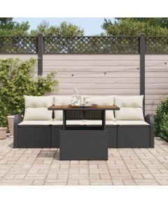 vidaXL 5-częściowy zestaw do jadalni z poduszkami, Czarny Polirattan, Akacja Dārza mēbeļu komplekti