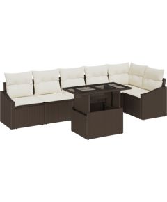 vidaXL Zestaw sof ogrodowych 7-częściowy z poduszkami brązowy polirattan Dārza mēbeļu komplekti