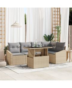 vidaXL 6-częściowy zestaw sof ogrodowych z poduszkami beżowy poli rattan Dārza mēbeļu komplekti