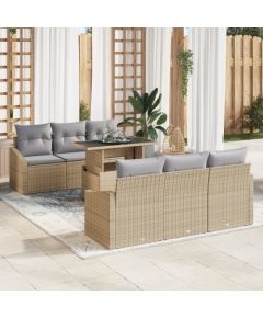 vidaXL Zestaw Sofy Ogrodowej 7 Części z Poduszkami Beżowy Polirattan Dārza mēbeļu komplekti