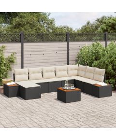 vidaXL 9-częściowy zestaw sofy ogrodowej z poduszkami czarny polirattan akacja Dārza mēbeļu komplekti