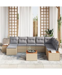 vidaXL 9-częściowy Zestaw Sof Ogrodowych z Poduszkami Beżowy Polirattan Akacja Dārza mēbeļu komplekti