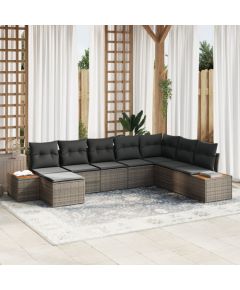 vidaXL 8-częściowy Zestaw Sof Ogrodowych z Poduszkami Szary Polirattan Akacja Dārza mēbeļu komplekti