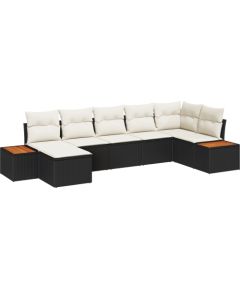 vidaXL 7-częściowy zestaw sof ogrodowych z poduszkami Czarny Polirattan Akacja Dārza mēbeļu komplekti